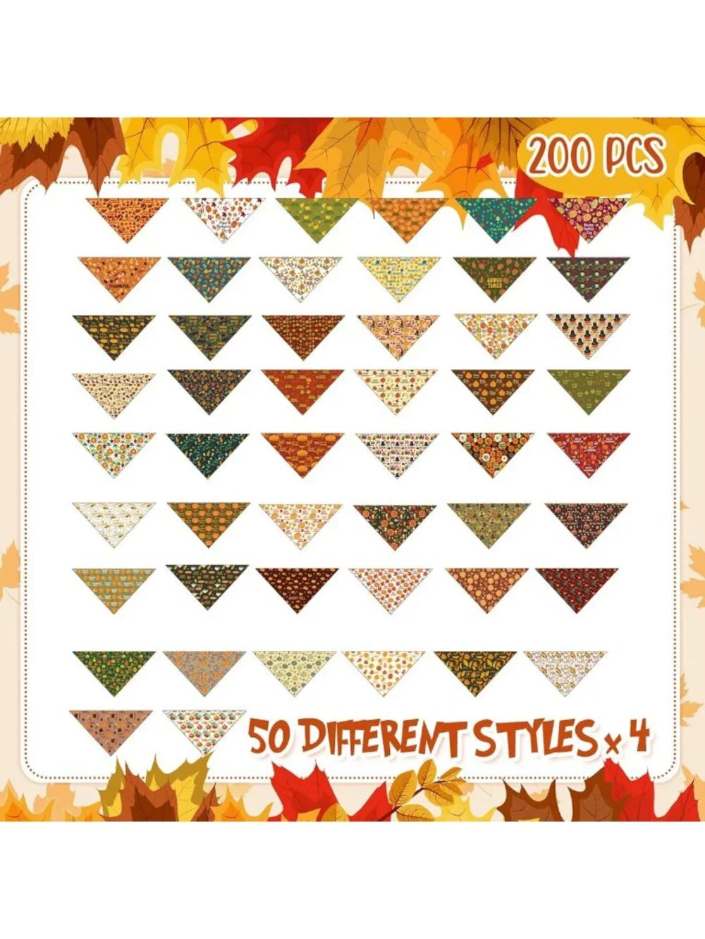200 Pcs Fall Pumpkins Dog Bandanas | Medium Pet Scarves for Dogs & Cats